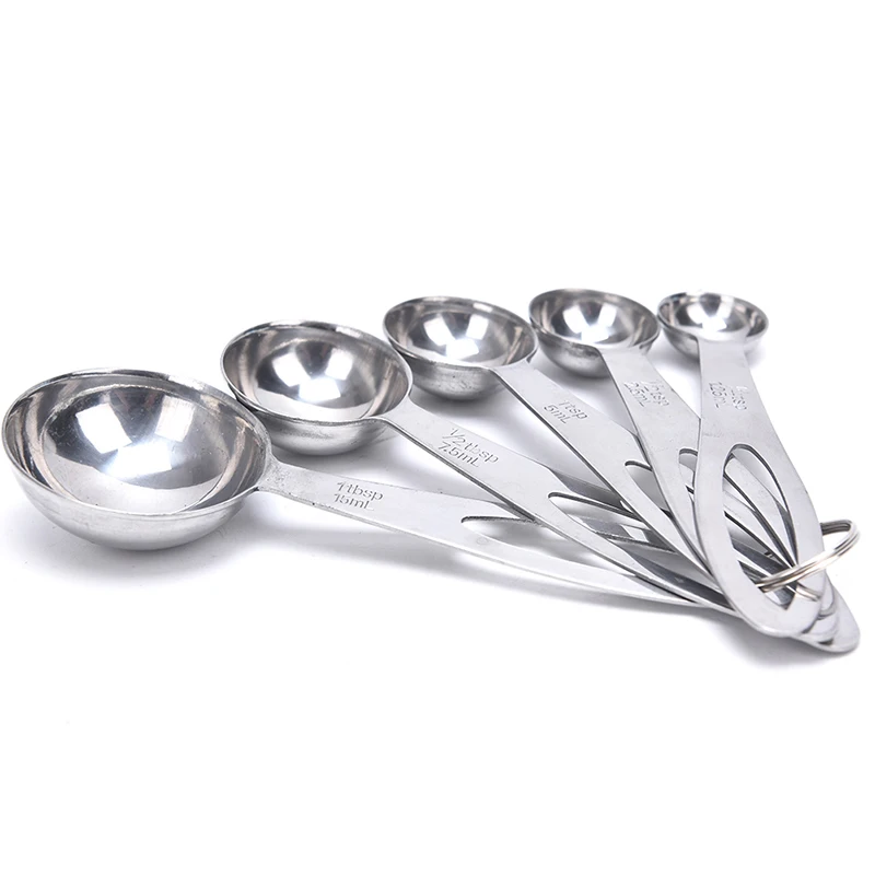 

5pcs/set Cooking Spoon Round Stainless Steel Measuring Spoons Flavored Seasoning Spoon Baking Scale Measurement Measuring Tools