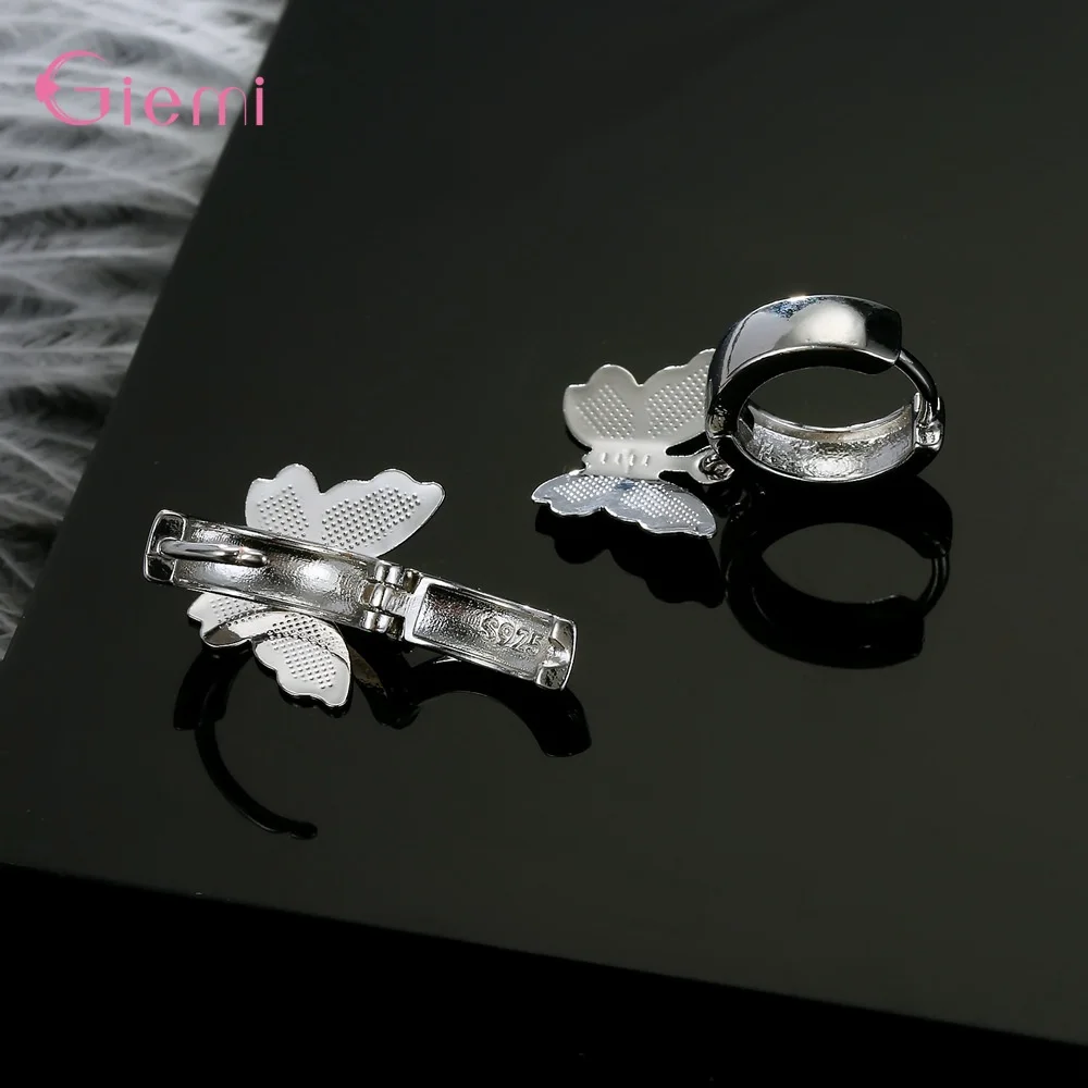 Настоящее Серебро S925 пробы простые милые бабочки подвеска серьги кольца для