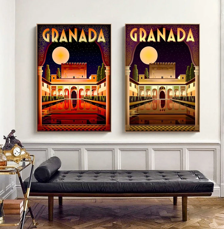 

Alhambra Granada Spain Tourism Vintage Art Print Poster Retro Wall Art Canvas Painting Picture Home Decoration Painting Cuadros