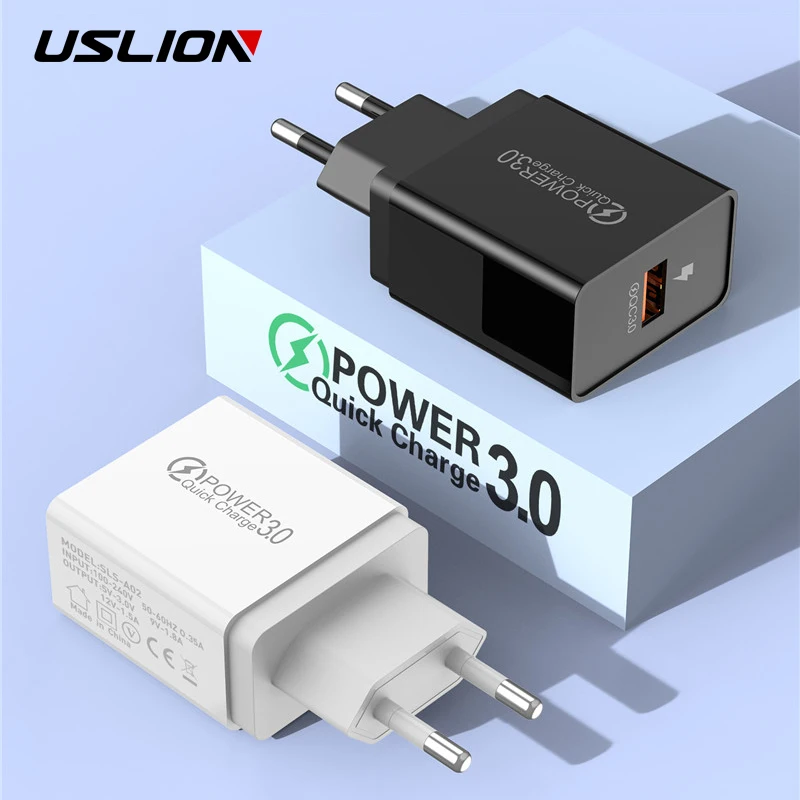 USLION 3A EU Plug USB зарядное устройство Быстрая зарядка 3,0 быстрый мобильный телефон настенные зарядные устройства для iPhone XS X 8 7 samsung Note 9 S9 S10 huawei