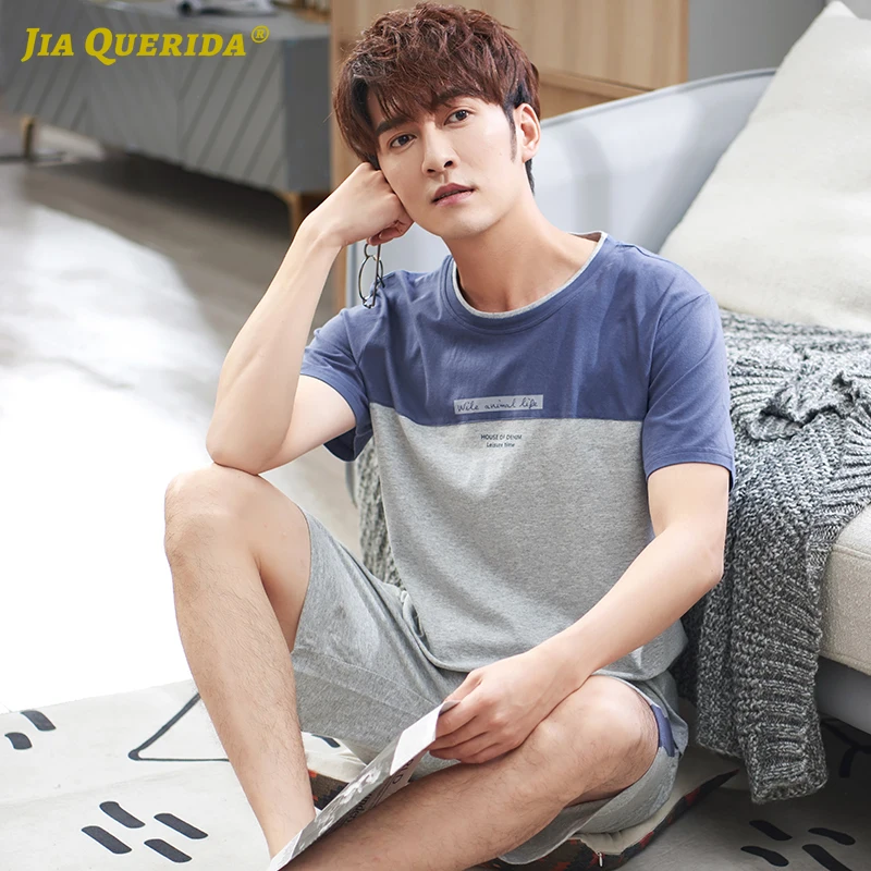 Комплект пижамный мужской из 100% хлопка с коротким рукавом и круглым вырезом |