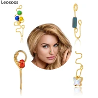 leosoxs 1pc new piercing jewelry stainless steel gold nose clip acrylic beaded butterfly free perforation fake nose ring