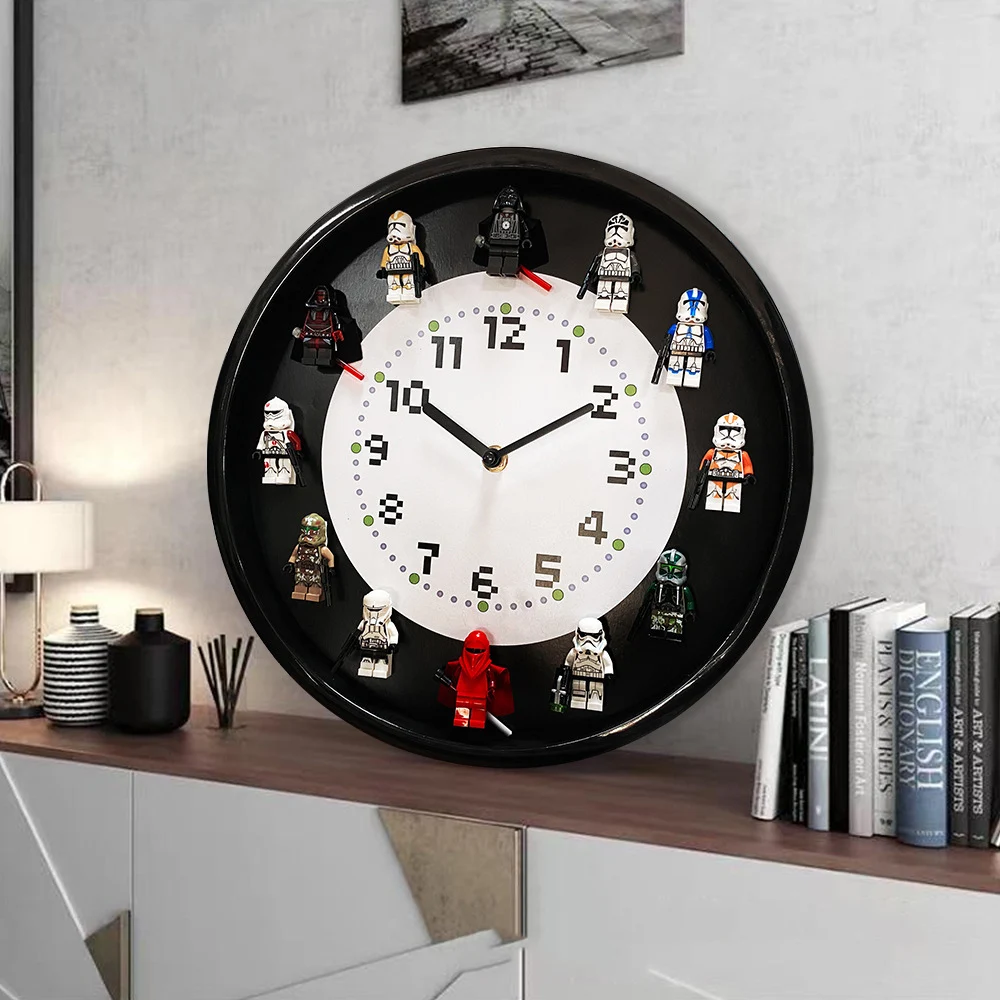 Reloj de pared de mu&ntilde;eca estrellada con bloques de construcci&oacute;n 3D, movimiento silencioso para dormitorio de ni&ntilde;os, gran personalidad creativa, adornos de reloj de pared-4