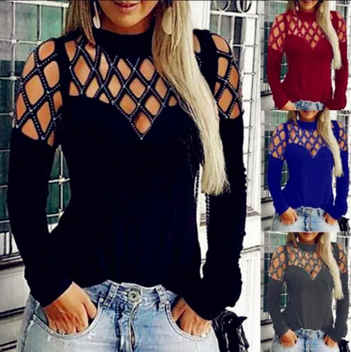 Женские винтажные толстовки с длинным рукавом Ажурные топы больших размеров в