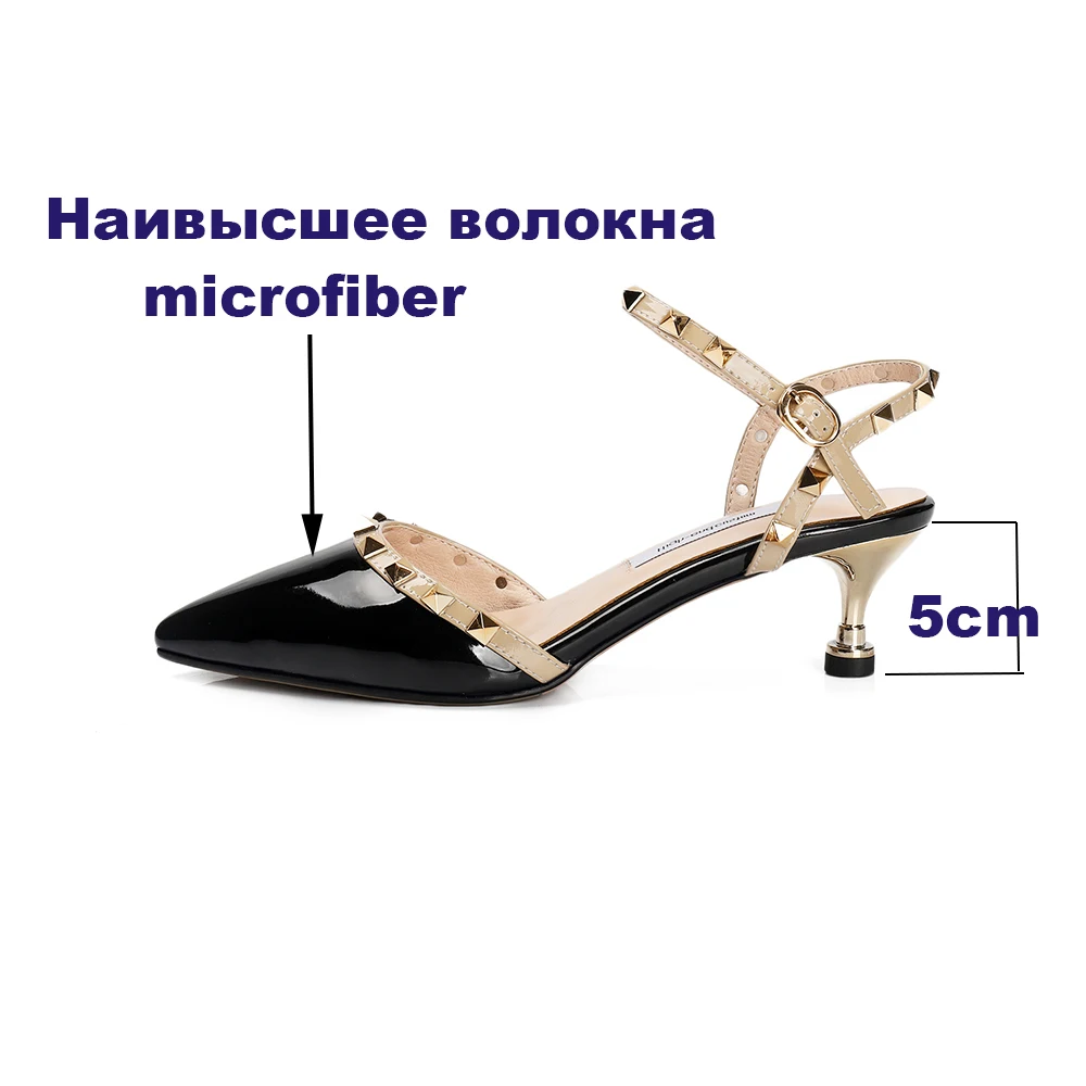 Ladies Sandals Big Size Metal Rivets Stiletto High Heels Pointed Toe Ankle Strap Sweet Party Shoes Women Black Vintage 34-44 | Обувь