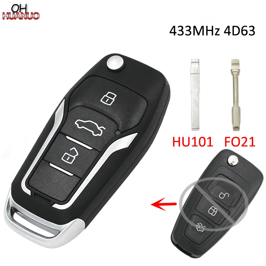 Модернизированный 3 кнопки Складной Дистанционный брелок для Ford Focus Mondeo Fiesta 433mhz