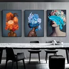 Современная картина маслом на холсте, принт цветов на голове с золотом, Женский постер в скандинавском стиле, Настенная картина для гостиной, домашний декор