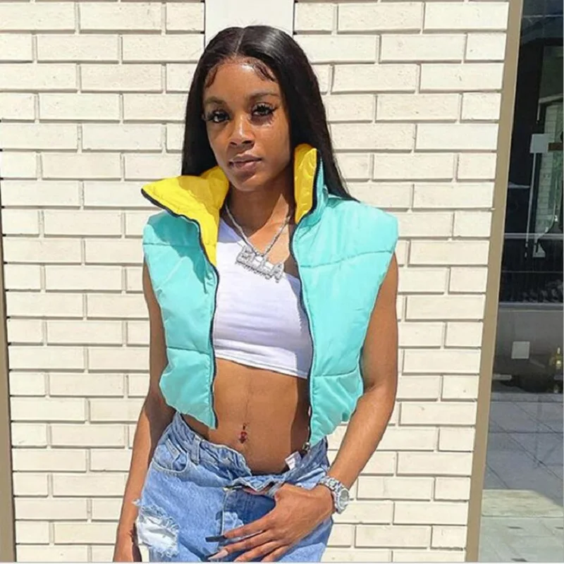 

Solid Jacket For Women Hipster Zipper Autumn Winter Reversible Wear Sleeveless Vest Casual Streetwear Female Clothing