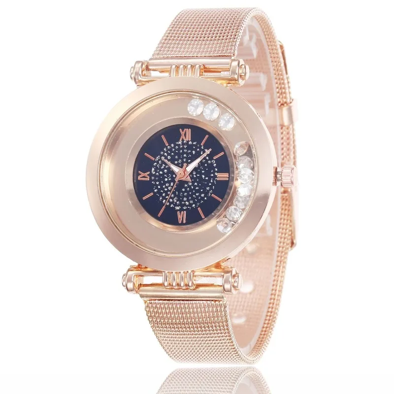 

MREURIO Women's Watch Best Selling Starry Sky Diamonds Quicksand Dial Mesh Wristwatches Simple Female Dress Clock Fashion Gifts