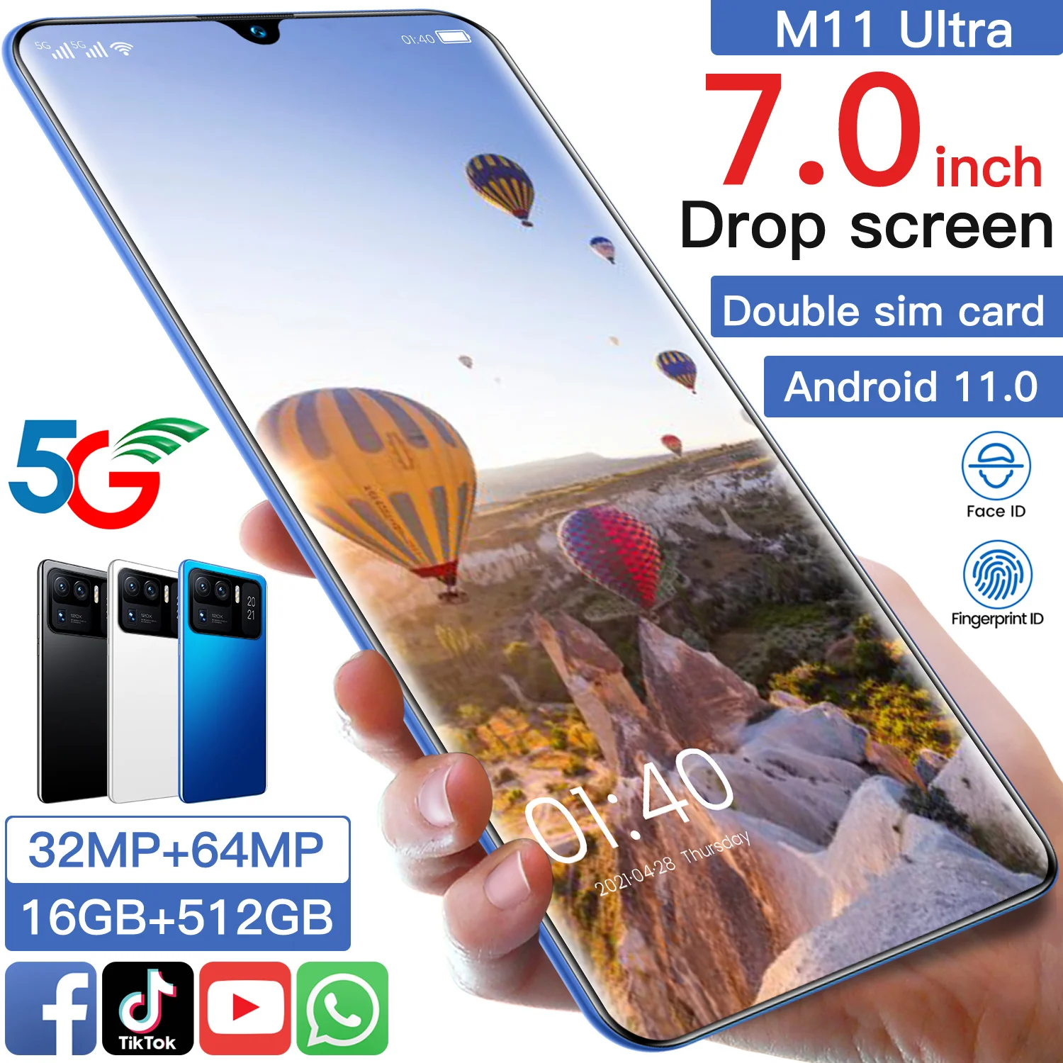 

New Arrival XIAOM11 Ultra 5G Mobile Cell Phone 7.0Inch 16+512GB MT6893 Deca Core Finger Face ID 32MP+64MP 7200MAH Dual SIM Card