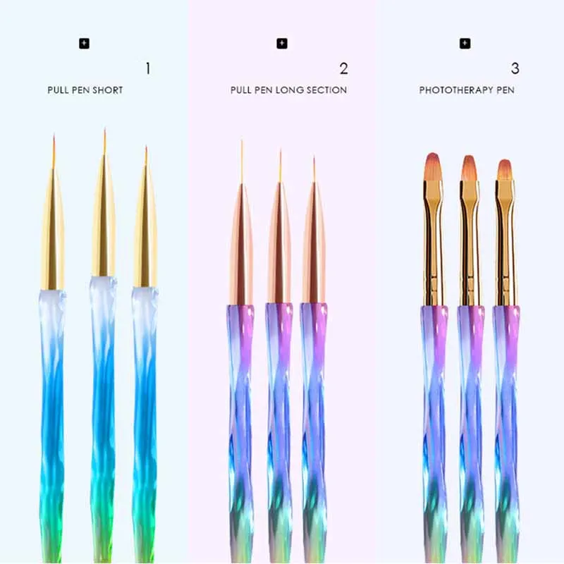 3 шт./компл. ноготь маникюрный-разные размеры контурная кисточка для рисования