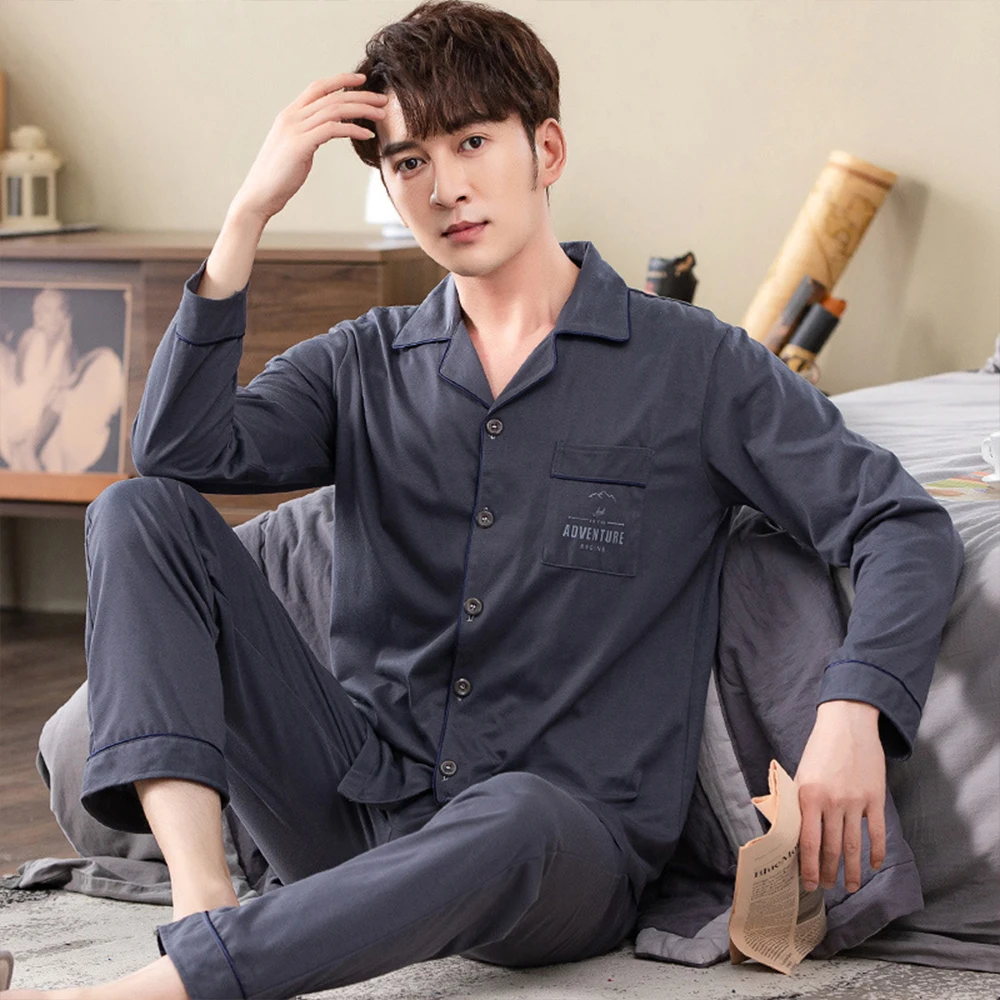Spring autumn 100%Cotton Pajamas Sets For Men Plaid Sleepwear Suit Casual Home Clothes Pijamas Hombre Loungewear Plus Size 4XL