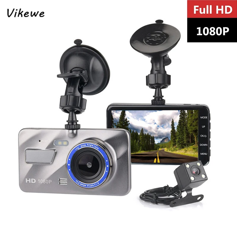 Видеорегистратор Vikewe HD 4 дюйма с двумя объективами 1080P широкоугольный двойной