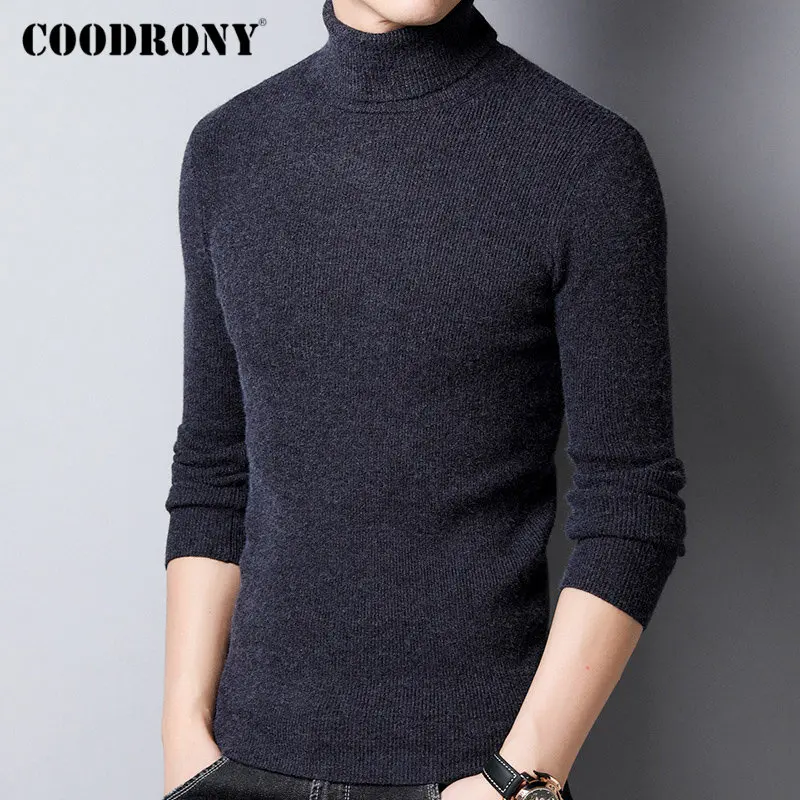 Темно-серый COODRONY свитер для мужчин Уличная мода трикотаж кашемир водолазка Pull Homme осень зима толстый теплый шерстяной пуловер для мужчин 91099 - Цвет: Темно-серый