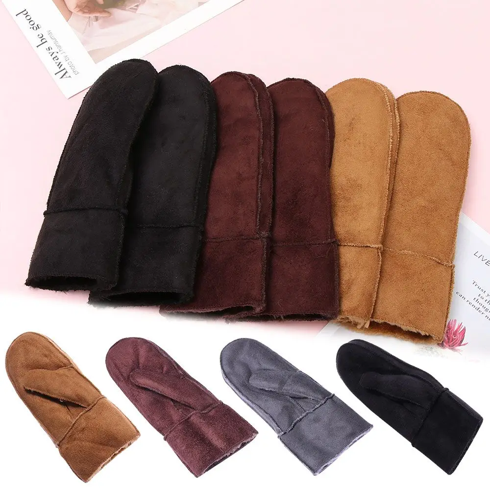 

Solid Color Gifts Full Finger Winter Imitation Sheepskin Gloves Artificial Leather Fur Warm Lady Mittens