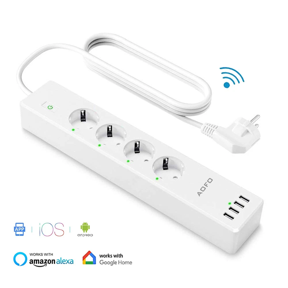 Белый Wifi Smart power Strip 4 EU розетки с 4 usbзарядным портом синхронизации приложение Голосовое управление работа с Alexa Google Home Assistant - Цвет: Белый