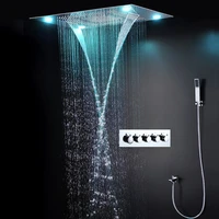 luxury led shower set concealed ceiling waterfall rainfall showerhead panel 600800mm bathroom large rain faucets
