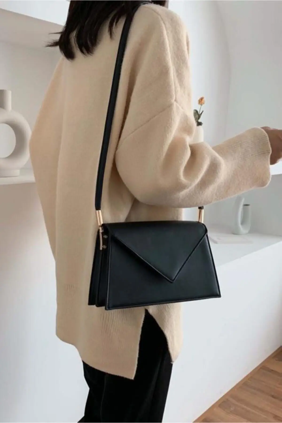 Women Black Two Compartments With Magnet flap Leather Shoulder Envelope Shoulder Bag Pu Leather Quality Crossbody Luxury Handbag 2021 Trend Fashion style