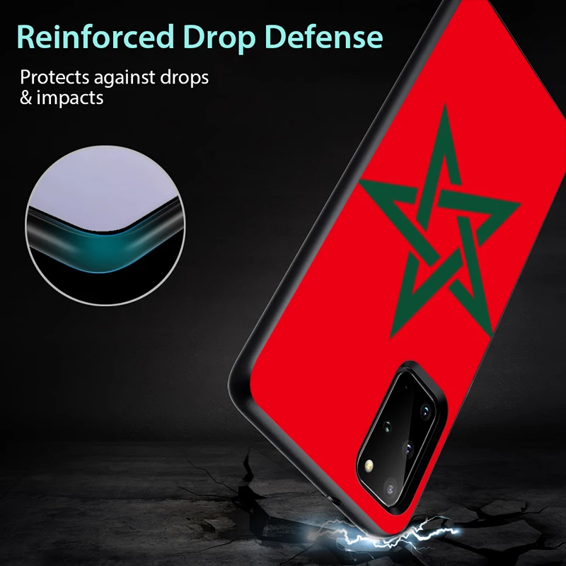 

Flag of Morocco for Samsung Note 20 10 9 8 Ultra Plus A91 A81 A71 A51 A42 A41 A31 A21 A12 A11 A01 Black Phone Case