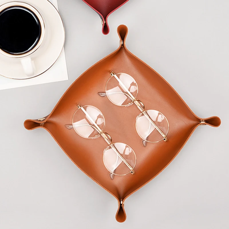

Desktop Storage Tray Leather Key Plate Home Decoration Dice Tray key Wallet Coins PU leather folding Storage Box Wholesale TLSM