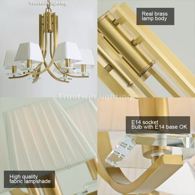 Подвесная люстра в американском стиле с тканевым оттенком светодиодный