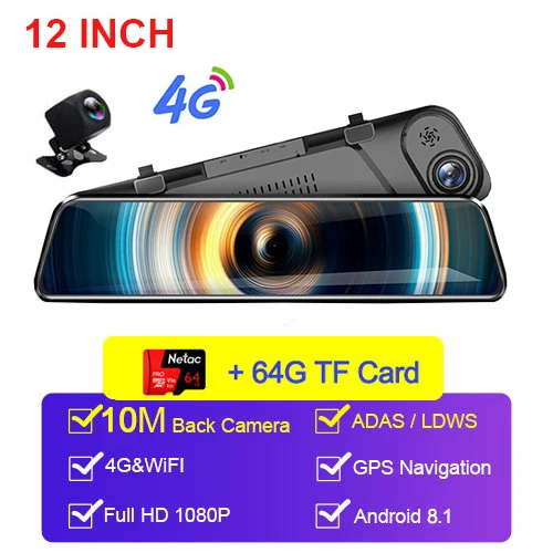 10M RCC 64GB gps автомобильное зеркало заднего вида Авто рекордер 4G Android 8,1 Автомобильный видеорегистратор зеркало заднего вида с камерой Dash камера FHD Dash Cam - Название цвета: 10M RCC 64GB
