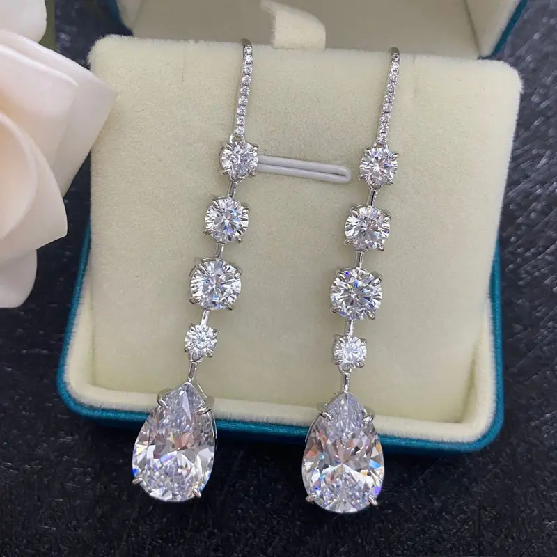 

Jazaz Fine 100% 925 Sterling Silver Sparkling High Carbon Diamond Moissanite Drop Earrings Wedding OL Lady Bridal Party B0994