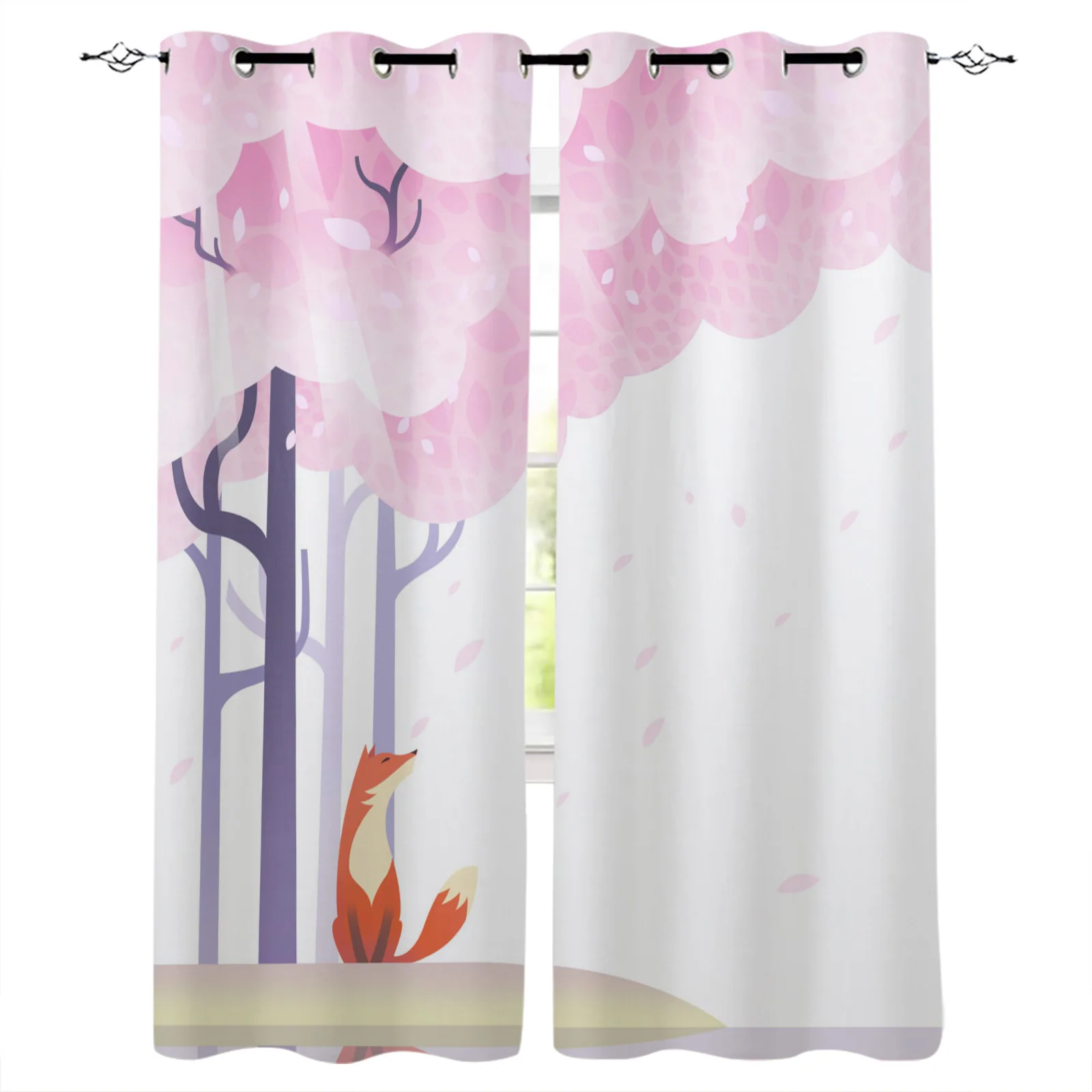 Иллюстрация вишневого цветка лисы оконные шторы для спальни кухни занавески