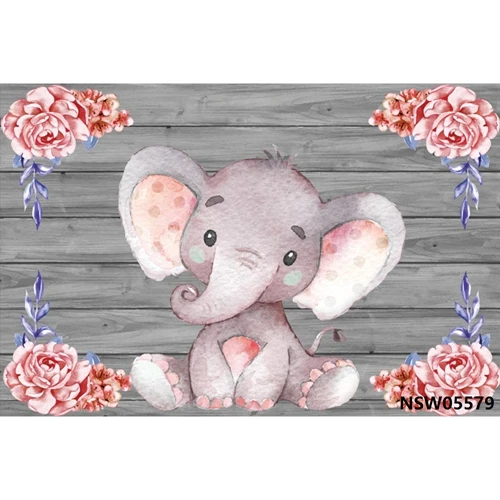 Laeacco Elephant Flowers Wooden Boards Wall Scene Baby Children Photography Backgrounds Photographic Backdrops For Photo Studio - Color: NSW05579