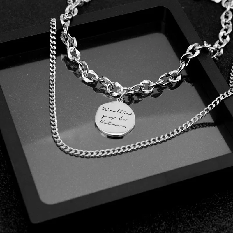 

Letter Disc Double Layered Clavicle Chain Men And Women Necklace Pendant Necklace Layered Necklace Jewelry Necklace