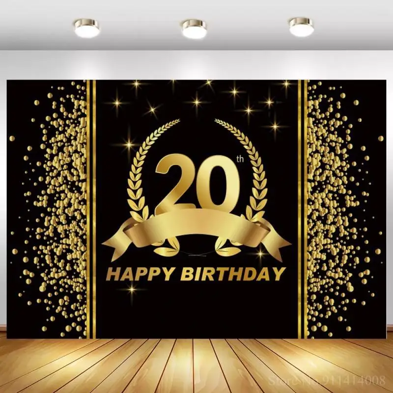 

Sweet Gold Polka Dot 20th 30 40 50 60 70 Birthday Photo Backdrop Birthday Party Customized Photo Background Photo Studio