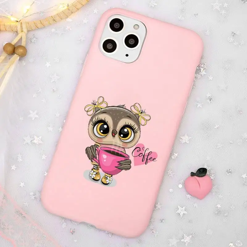 

Cute Owl Black Phone Case Candy Color for iPhone 11 12 mini pro XS MAX 8 7 6 6S Plus X SE 2020 XR