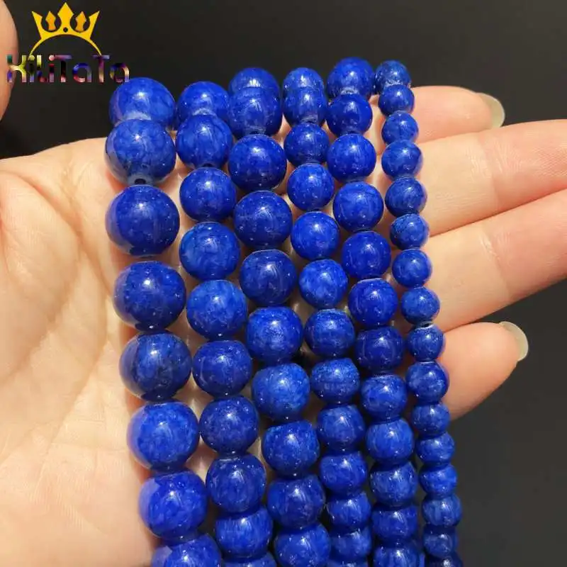 Dark Blue Jades Beads Natural Round Loose Stone For Jewelry Making DIY Earrings Bracelets Accessories 15'' 6/8/10/12mm | Украшения