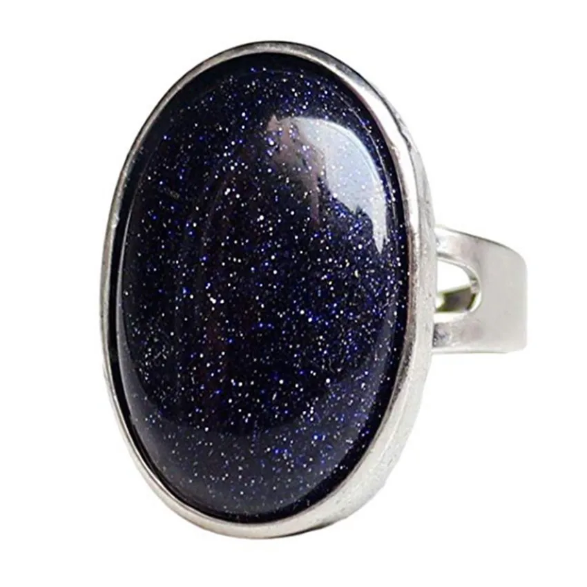 

FYSL Silver Plated Oval Shape Tiger Eye Stone Resizable Finger Ring for Gift Lapis Lazuli Trendy Jewelry