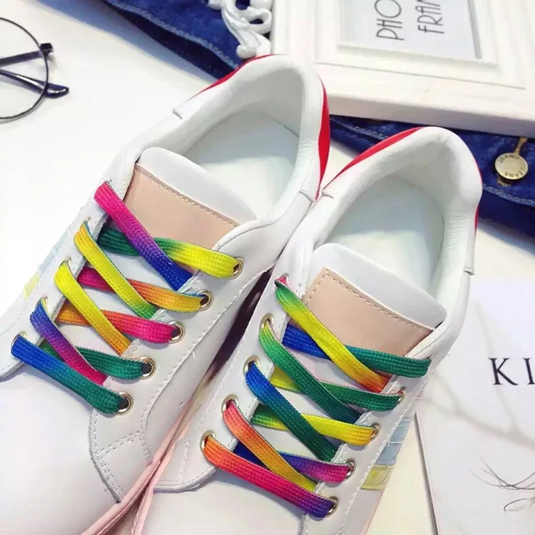 

2 Pair Colorful shoeLace Rainbow Gradient Print Flat Canvas Shoe Lace Shoes Casual Chromatic Colour Shoelaces 80CM/100CM/120CM