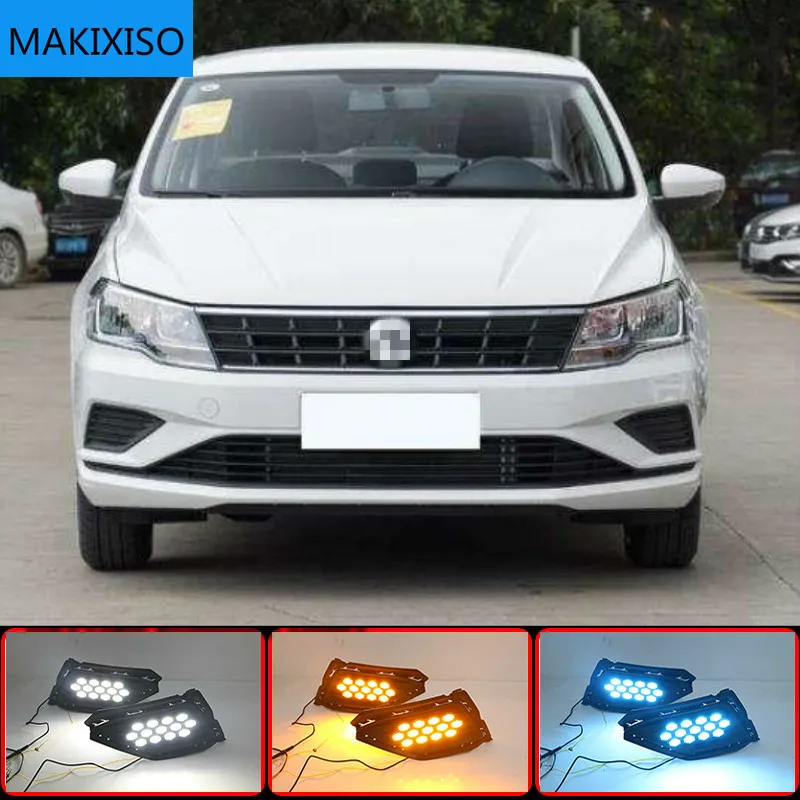 

2 шт. Светодиодный дневной светильник для Volkswagen VW Jetta 2017-2019 динамический желтый указатель поворота реле 12В дневные ходовые огни лампы