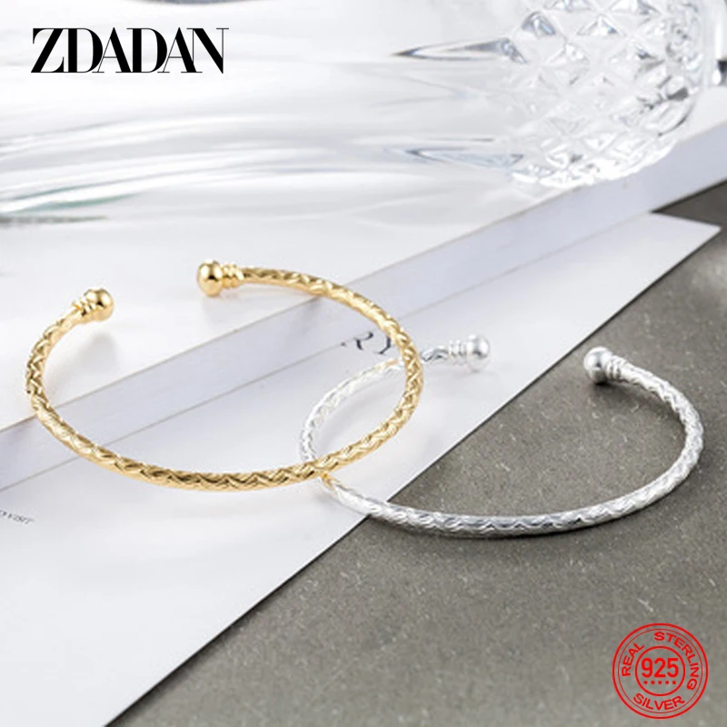 

ZDADAN 925 Sterling Silver Charm 18k Gold Silver Open Cuff Bracelet & Bangle For Women Fashion Wedding Jewelry Gift