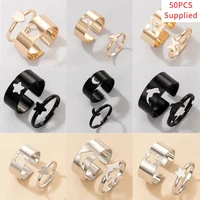 50pcs trendy gold butterfly rings for women men couple love silver color friendship engagement wedding open rings jewelry