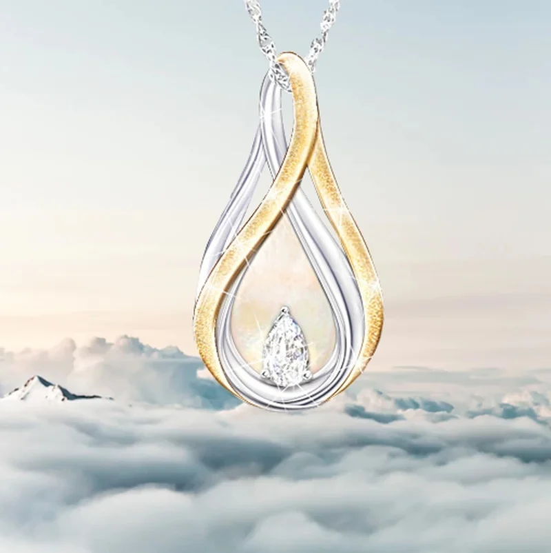 

New luxury fashion simple water drop zircon necklace pendant women elegant romantic banquet wedding charm jewelry gift