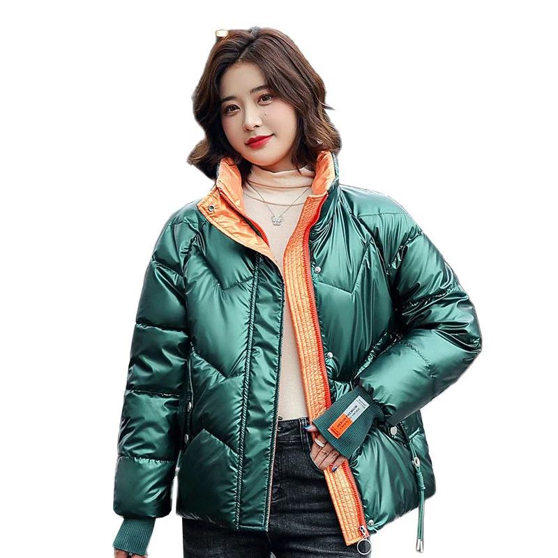 

2021 New Winter Jacket Women Parkas Stand Collar Thick Down Cotton Padded Parka Female Jacket Short Loose Coat Warm Outwear Tops
