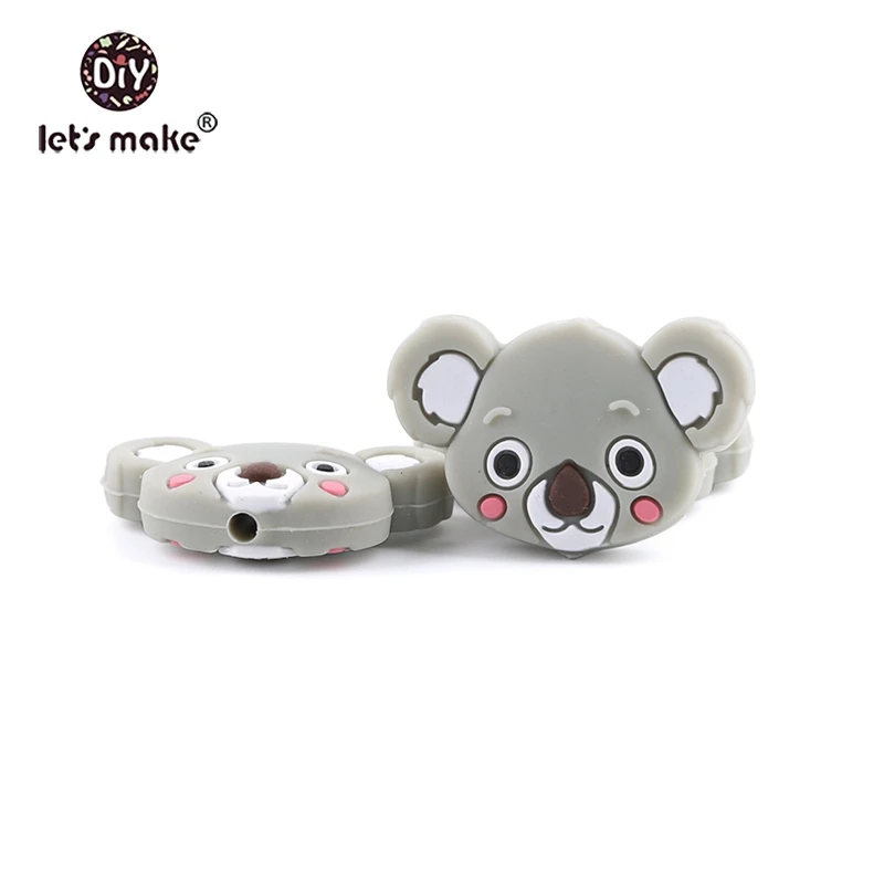 koala grey Let'S Make/1 шт., силиконовый прорезыватель, бусины, Шестигранник, Прорезыватель для зубов, маленькие грызуны, мультфильм, жемчуг, 0-12 месяцев, силиконовая погремушка, детский Прорезыватель - Цвет: koala grey
