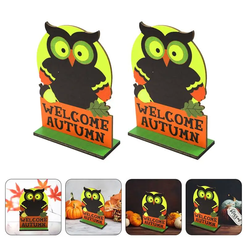 

2Pcs Thanksgiving Decorative Prop Table Decor Cartoon Adorn Wooden Lovely Decor