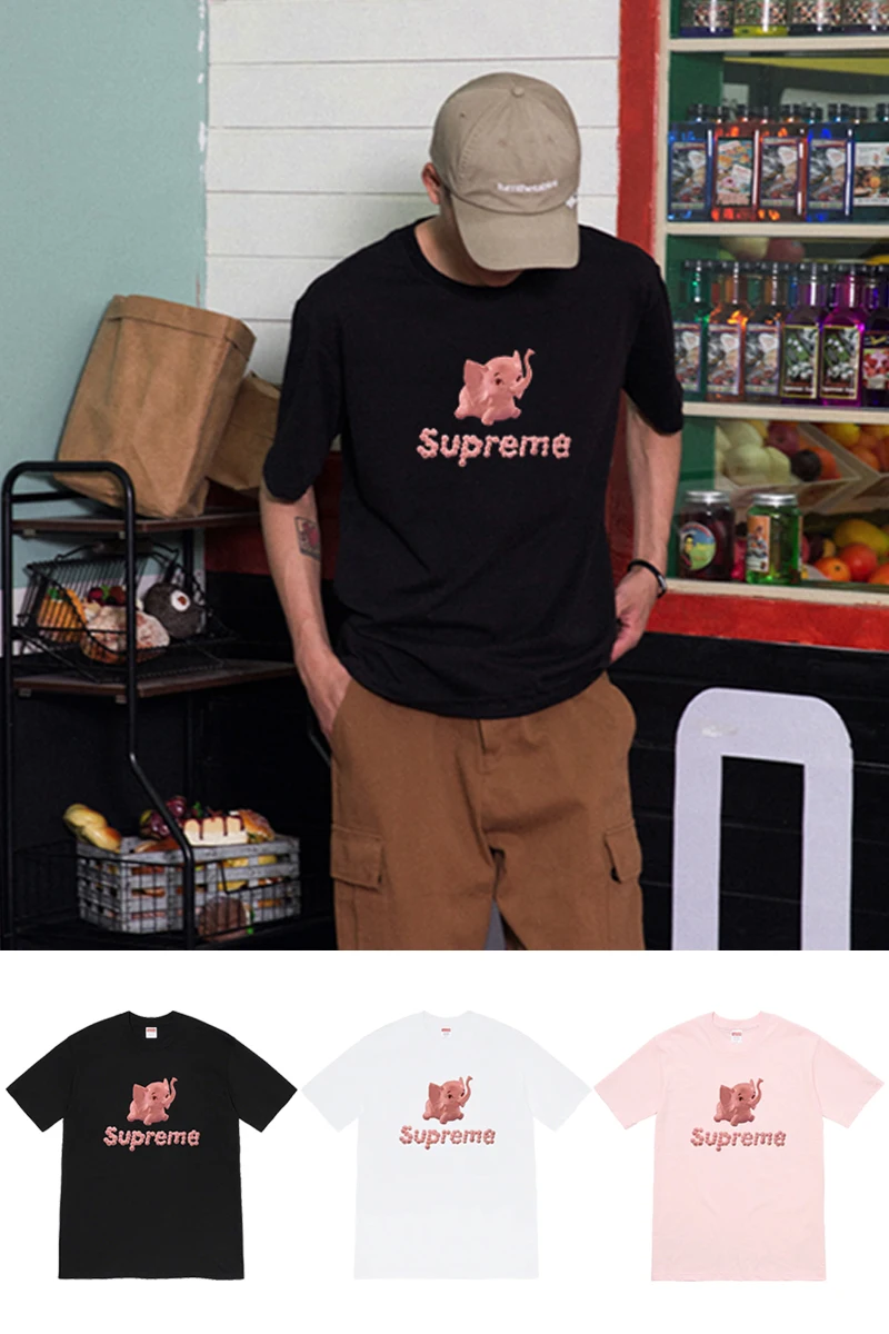 

Supreme Elephant Tee Little Elephant Short-sleeved T-shirt Men and Women Trendy Brand Dumbo Printing Ins Couple Half Sleeve