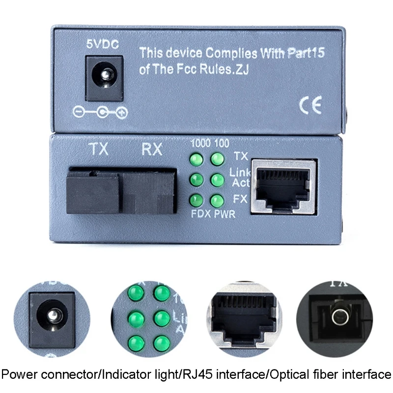 

HX6A 1 Pair HTB-GS-03 A/B Gigabit Fiber Optical Media Converter 10/100/1000Mbps Single Mode Fiber SC Port External Power Supply