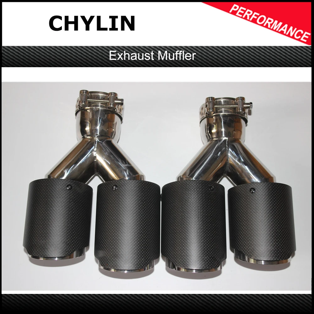 Одна пара Y-образных матовых углеродных выхлопных труб двойные концевые