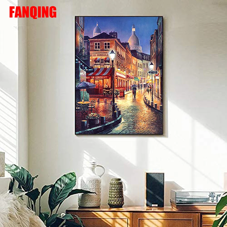 

Алмазная 5D картина «сделай сам», картина с изображением города, улицы, полностью квадратная, круглая, ручная работа, мозаика, ночник, украшен...