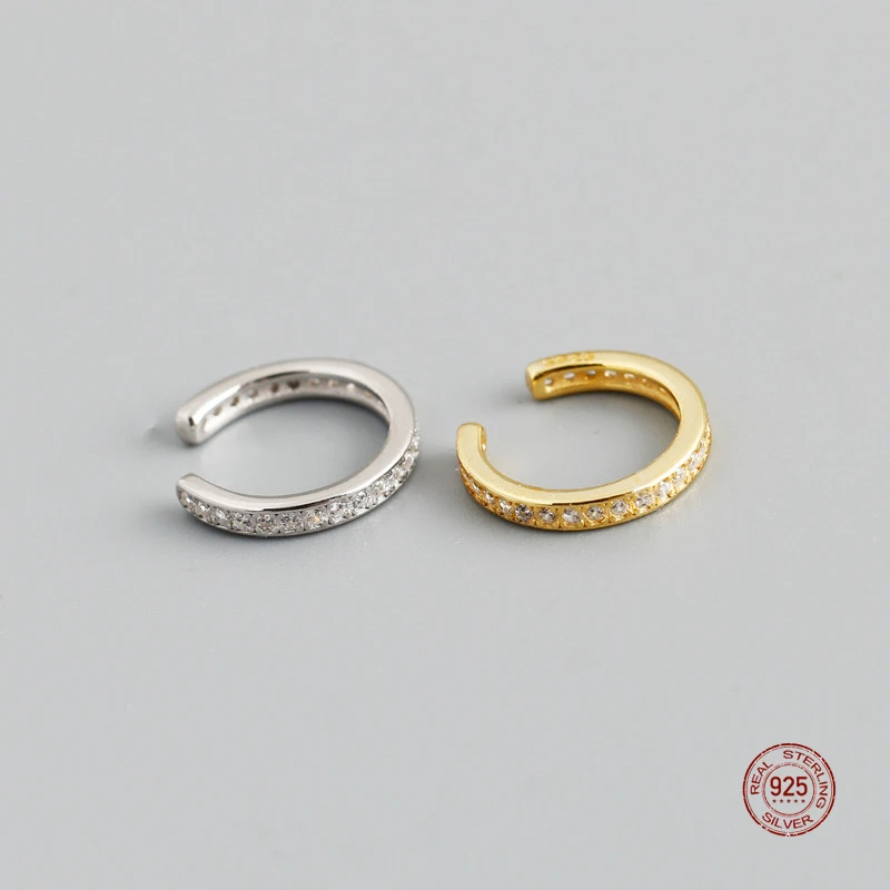 

LKO настоящее серебро 925 пробы цельный ушной зажим блестящие простые ушные манжеты для девочек модные вечерние ювелирные серьги для женщин подарок