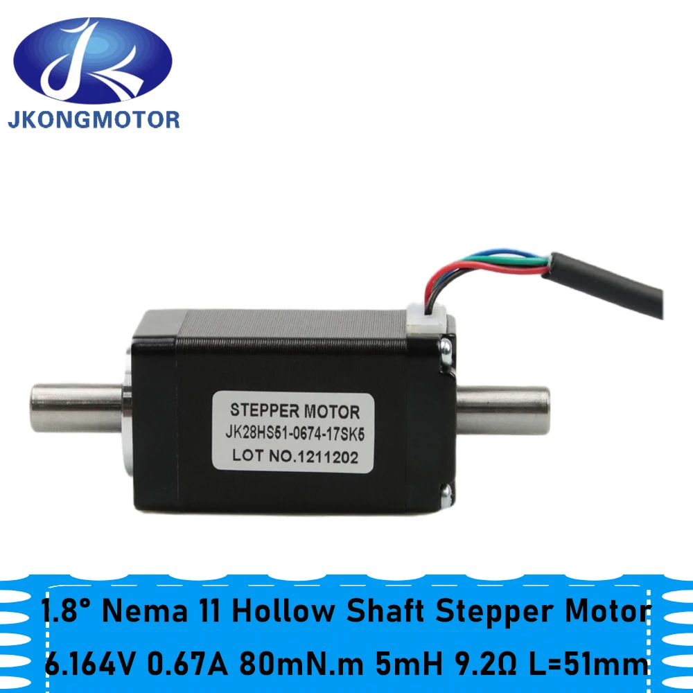 

Free Shipping Jkongmotor Nema11 Hollow Shaft Stepper Motor 6.164v 0.67A L=51mm for Pick and Place Machine JK28HS51-0671-17SK5