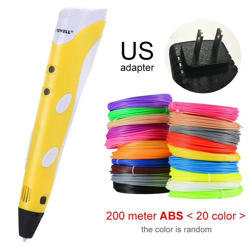 Yellow US-200m ABS Myriwell 3D печати Ручки 1,75 мм ABS Smart 3D ручка с нити для детей развивающая серия хобби игрушки - Цвет: Yellow US-200m ABS