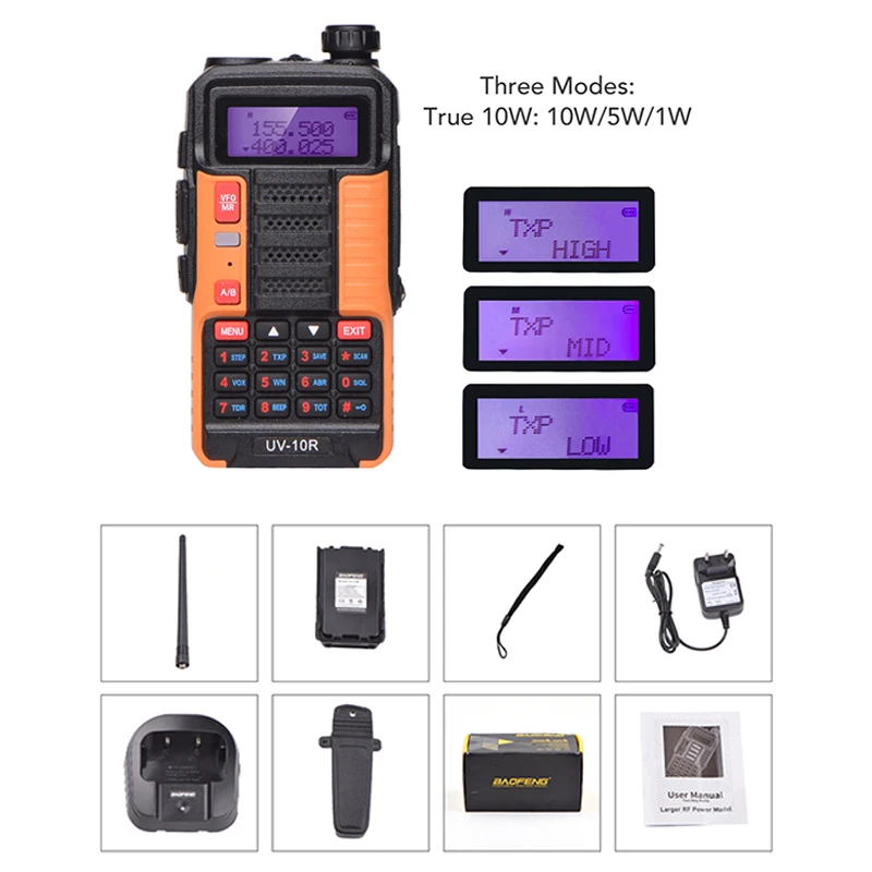 Baofeng UV-10R 10W Two-way Amateur Radio Long Distance Receiver 10KM High Power Walkie Talkie Protable Ham Radios BF-UV10R 2021